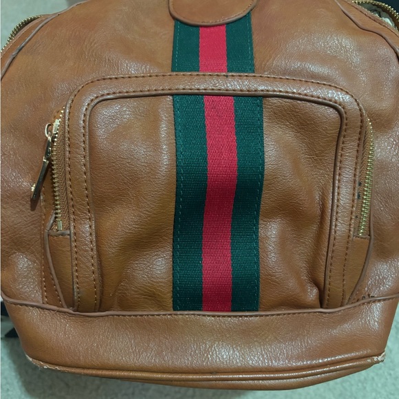 Handbags - Brown Mode Life Faux Leather Bag with Red and Green Stripe